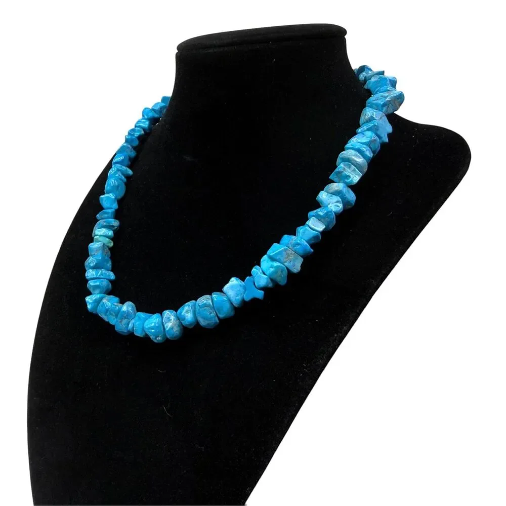 Natural Blue Stone Chip Bead Necklace Fashion Jewelry Choker Style 16